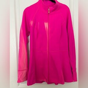 ♠️Kate Spade x 🪷Beyond Yoga size XL pink peplum zip up top with bow detail